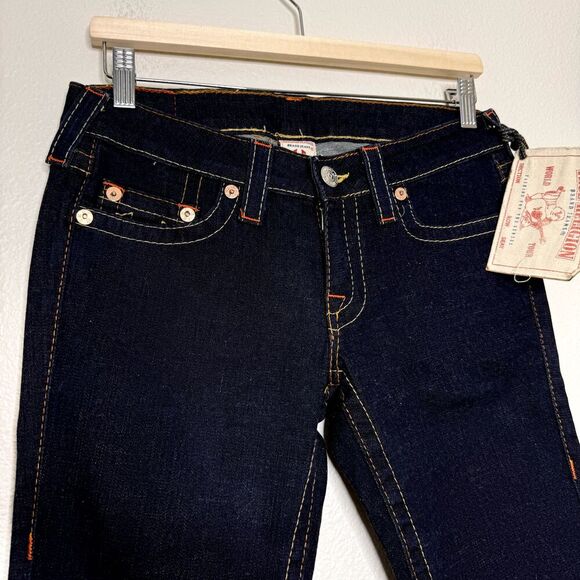 True Religion Jeans SZ 29 Low Rise Blue Johnny Kick Flare Stretch DEADSTOCK Y2K - Picture 2 of 11